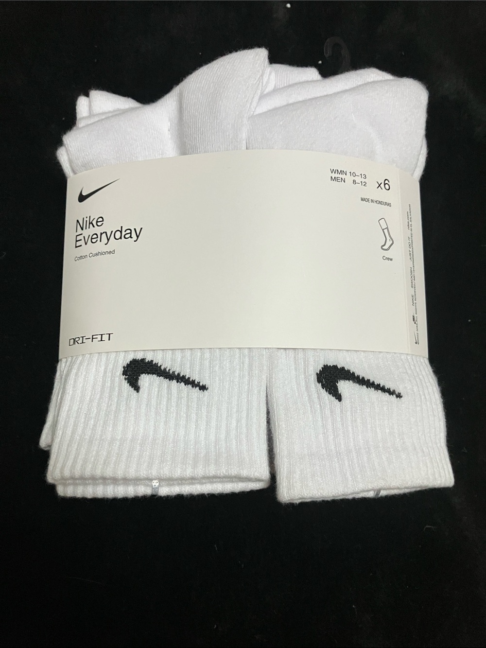 Nike White Crew Socks with Black Swoosh - 6 Pack